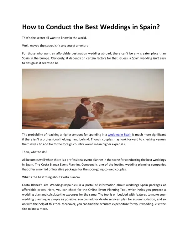 How To Conduct The Best Weddings in Spain?