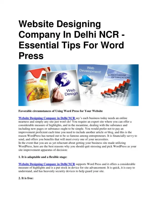Website Designing Company In Delhi NCR - Essential Tips For Word Press