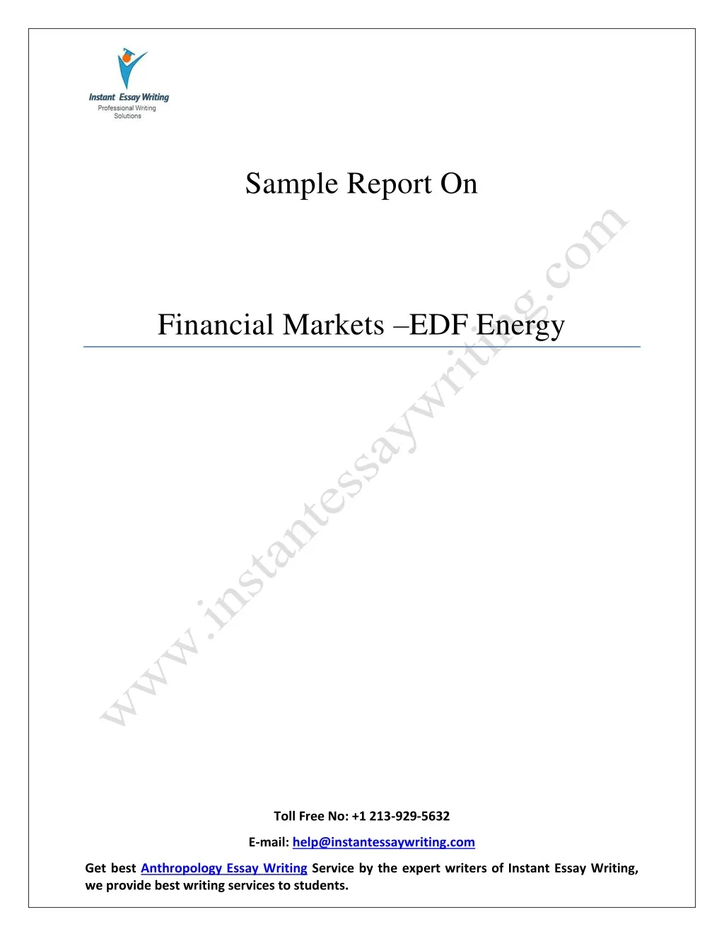 sample report on financial markets edf energy