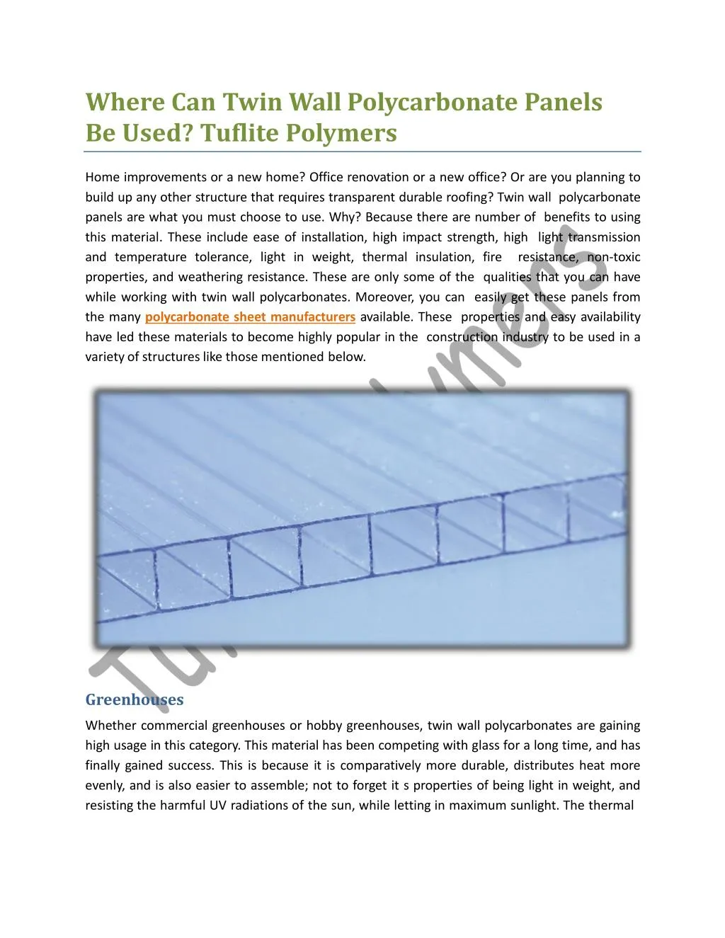 where can twin wall polycarbonate panels be used