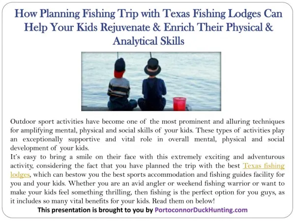 How Planning Fishing Trip with Texas Fishing Lodges Can Help Your Kids Rejuvenate & Enrich Their Physical & Analytical S
