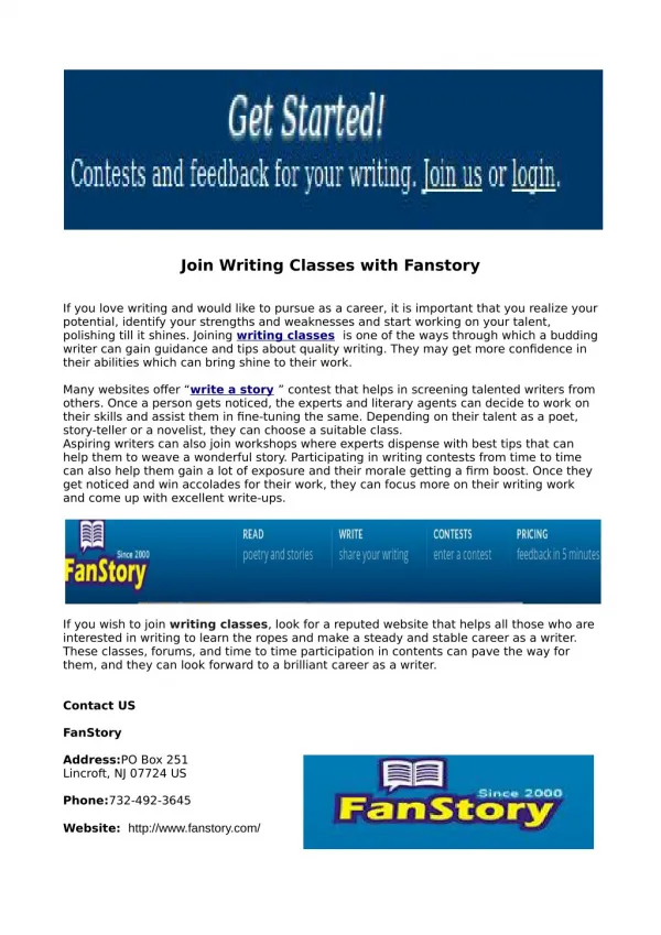 Join Writing Classes with Fanstory