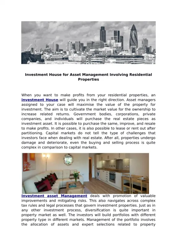 Asset Management Involving Residential Properties