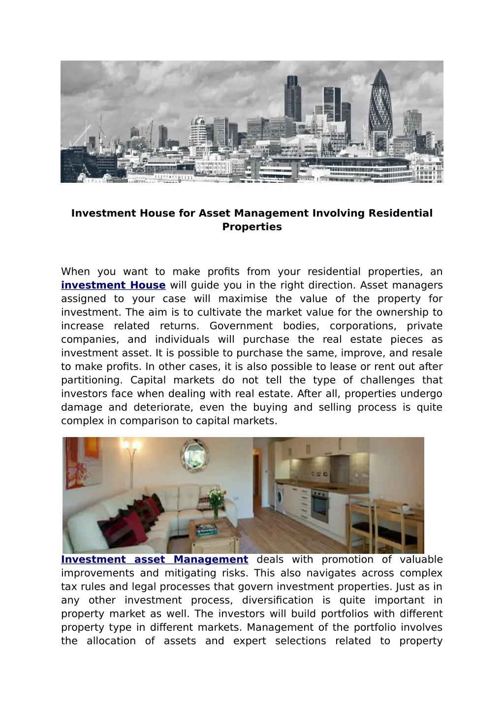 investment house for asset management involving