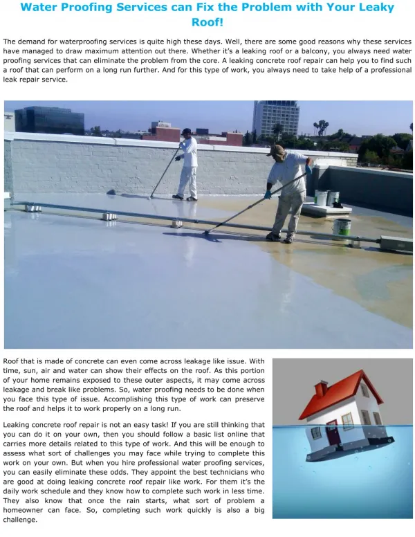 Water Proofing Services can Fix the Problem with Your Leaky Roof!