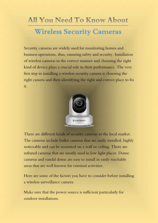 All You Need To Know About Wireless Security Cameras