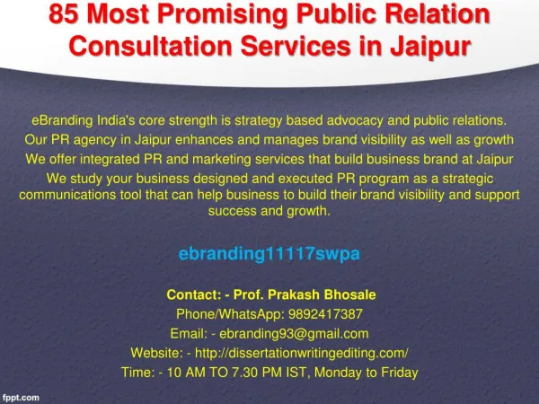 85 Most Promising Public Relation Consultation Services in Jaipur