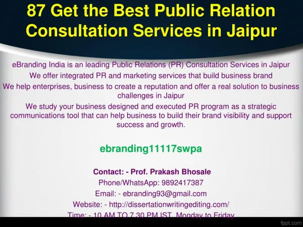 87 Get the Best Public Relation Consultation Services in Jaipur
