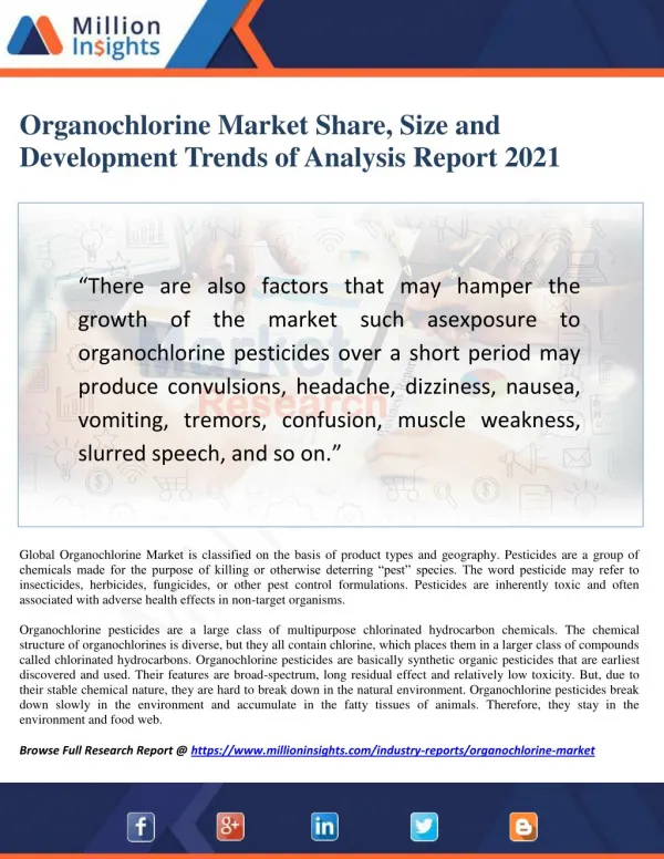 Organochlorine Market Technical Data and Manufacturing Plants Analysis 2021