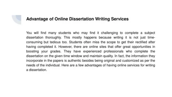 Advantage of Online Dissertation Writing Services