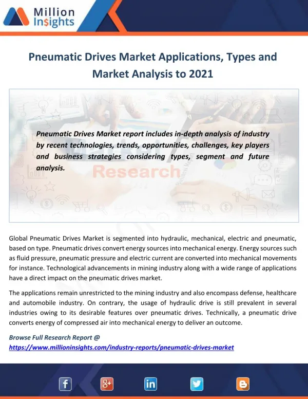 Pneumatic Drives Market Analysis of Sales, Revenue, Share and Growth Rate to 2021