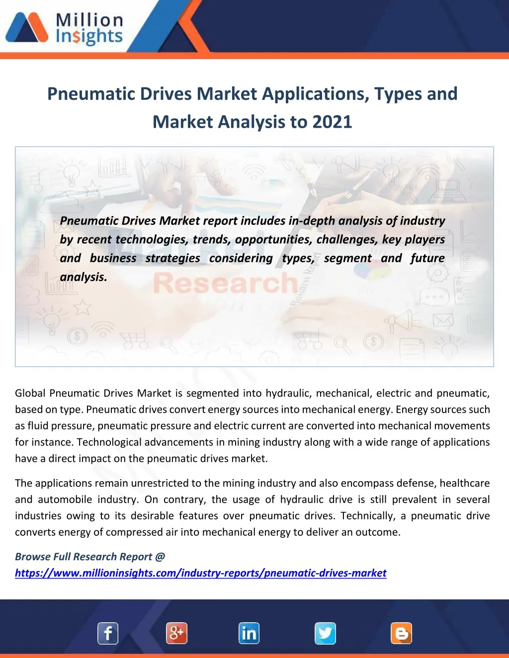 pneumatic drives market applications types