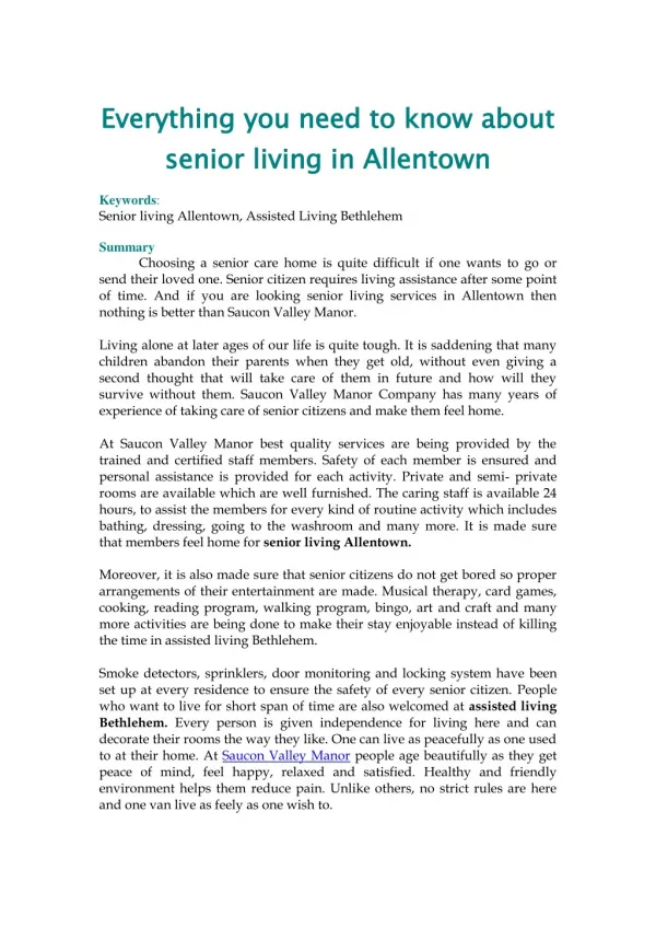 Everything you need to know about senior living in Allentown