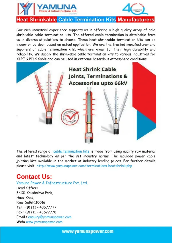 Heat Shrinkable Cable Termination Kits Manufacturers