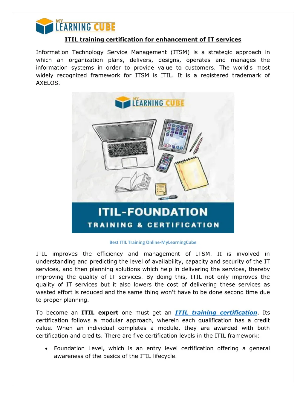 itil training certification for enhancement