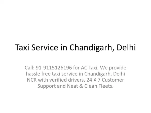 Taxi Service in Chandigarh, Delhi