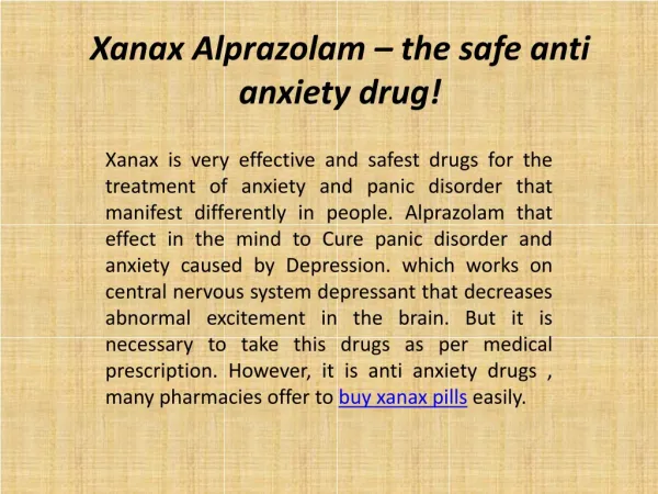 Buy Xanax Alprazolam Onlline without Prescription – the safe anti anxiety drug!