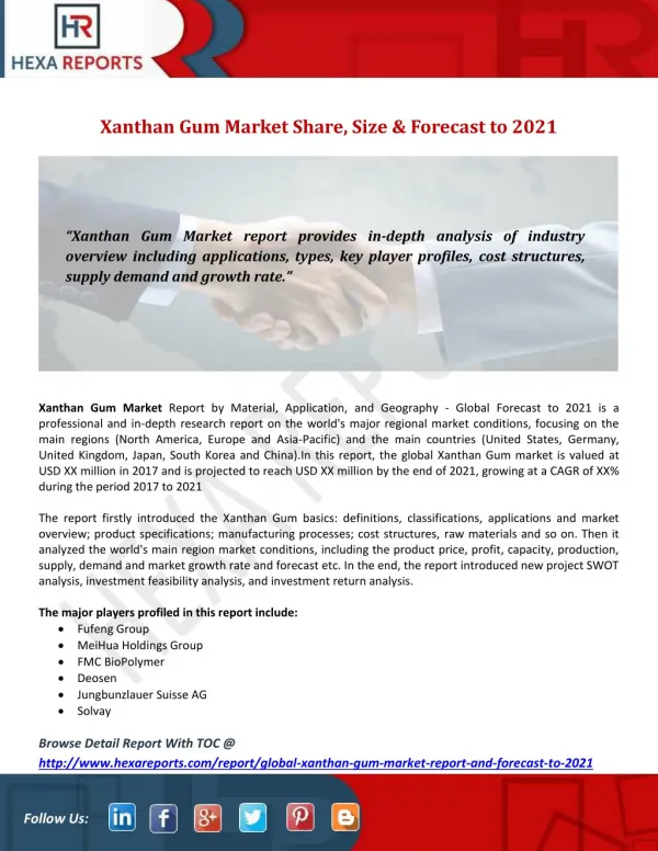 Xanthan Gum Market Share, Size & Forecast to 2021