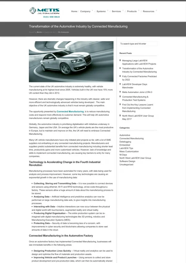 Transformation of the Automotive Industry by Connected Manufacturing