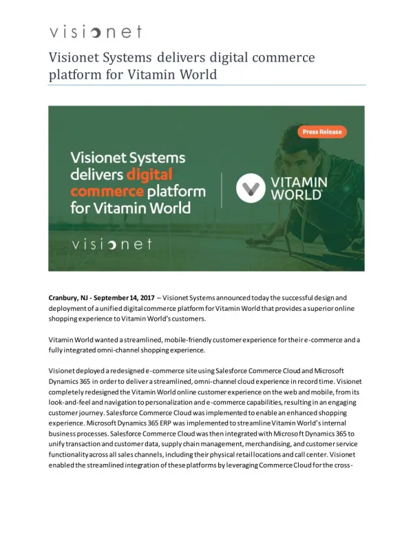 Visionet Systems delivers digital commerce platform for Vitamin World