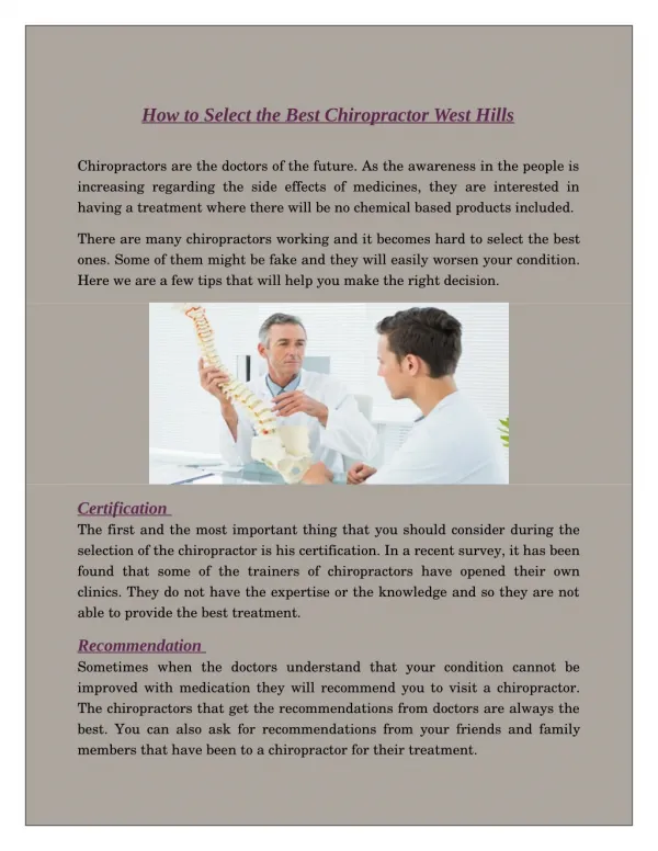 How to Select the Best Chiropractor West Hills