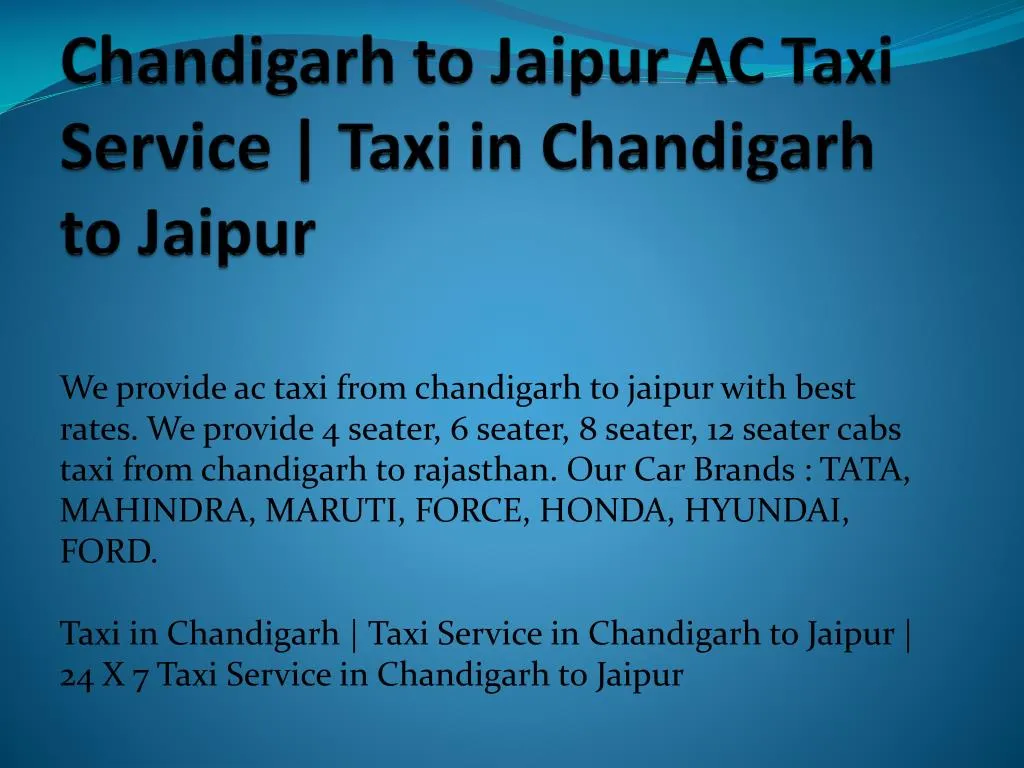 chandigarh to jaipur ac taxi service taxi in chandigarh to jaipur