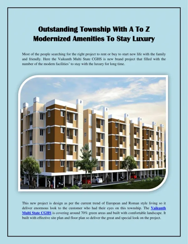 Outstanding Township With A To Z Modernized Amenities To Stay Luxury