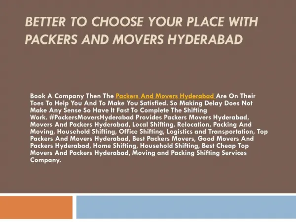 Better To Choose Your Place With Packers And Movers Hyderabad