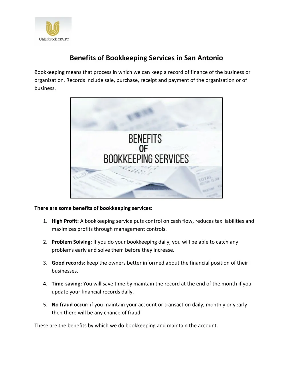 benefits of bookkeeping services in san antonio