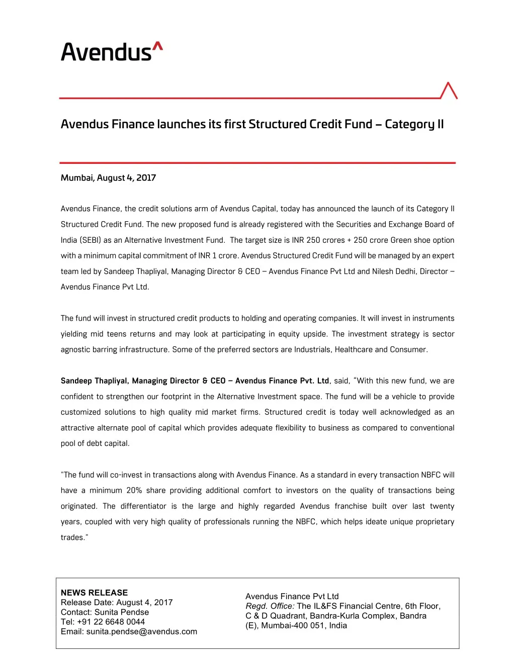 avendus finance launches its first structured