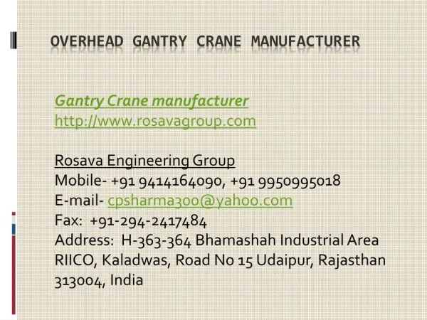 Overhead Gantry Crane Manufacturer