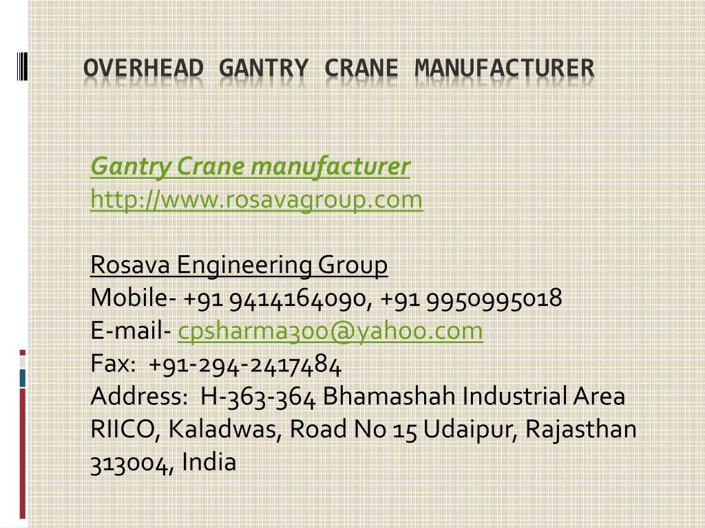 overhead gantry crane manufacturer