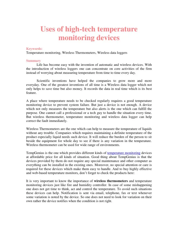Uses of high-tech temperature monitoring devices