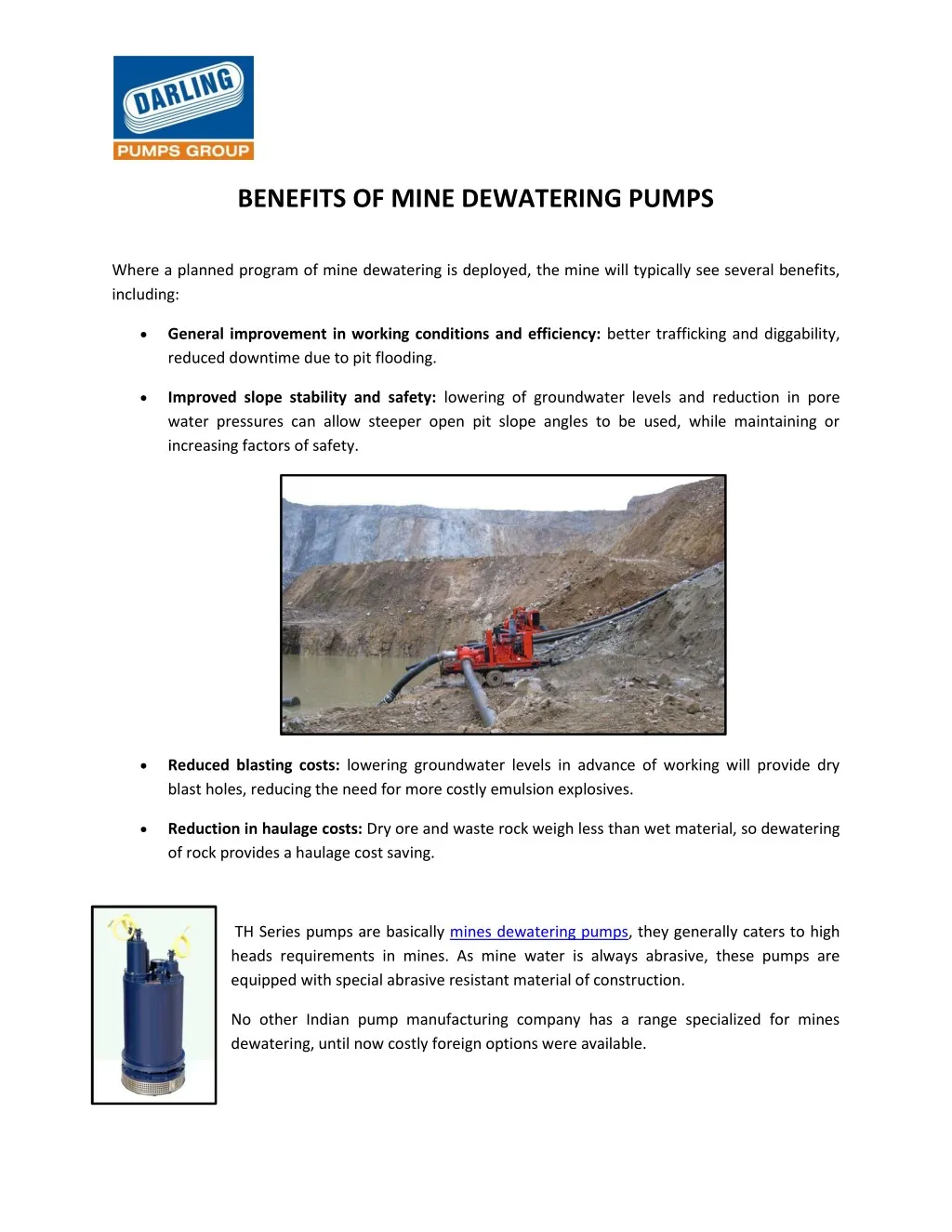 benefits of mine dewatering pumps