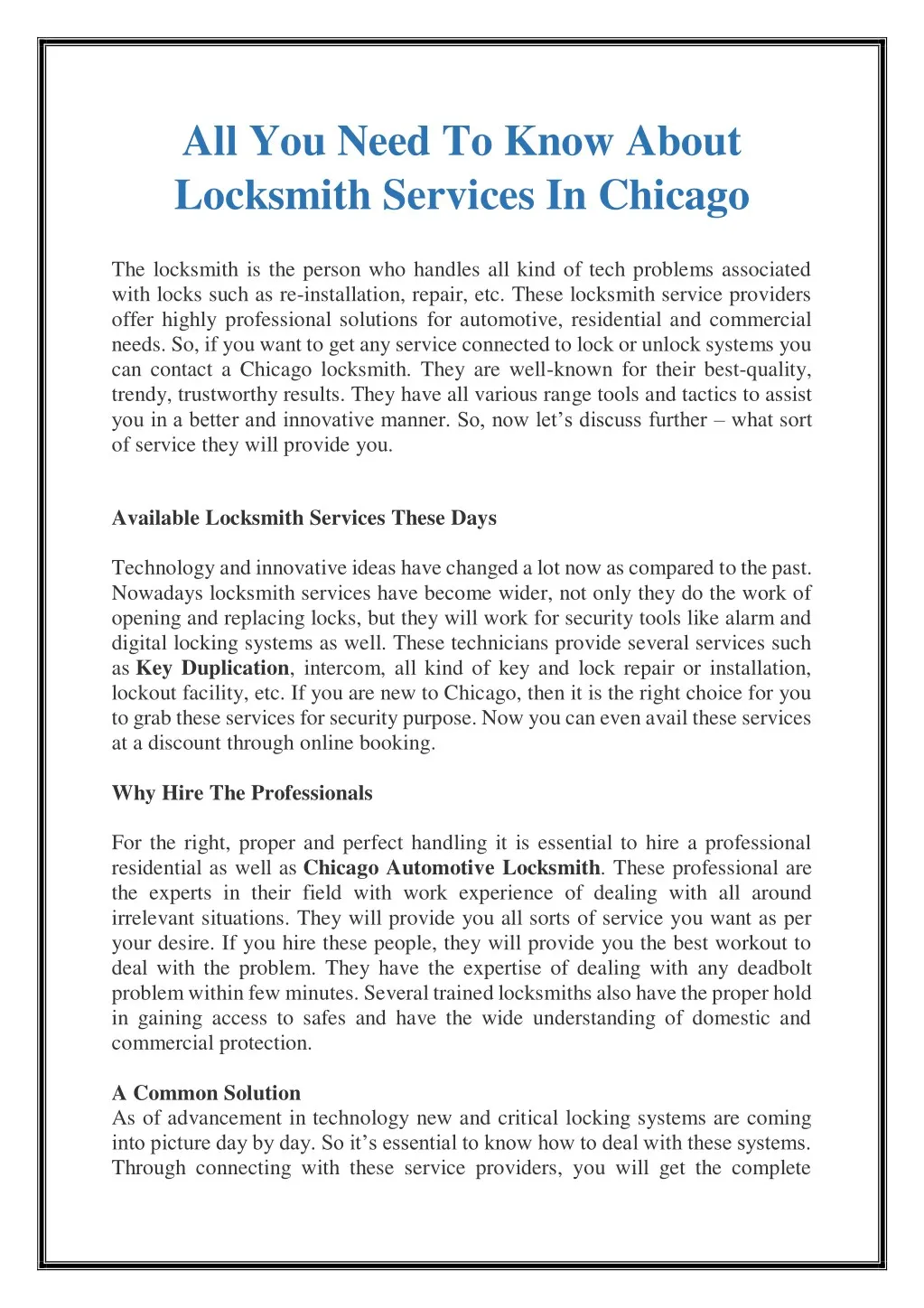 all you need to know about locksmith services
