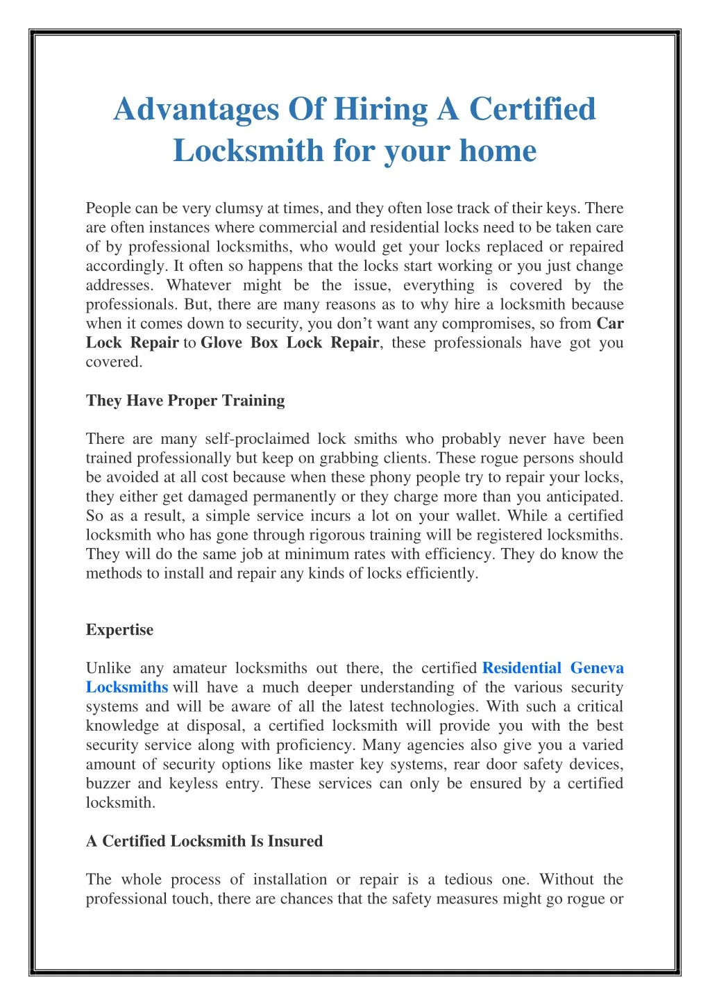 advantages of hiring a certified locksmith
