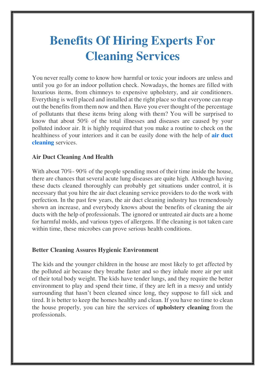 benefits of hiring experts for cleaning services
