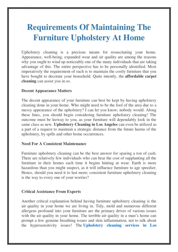 Requirements Of Maintaining The Furniture Upholstery At Home