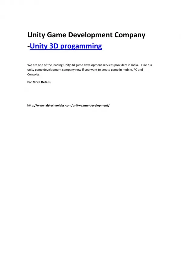 Unity Game Development Company -Unity 3D progamming