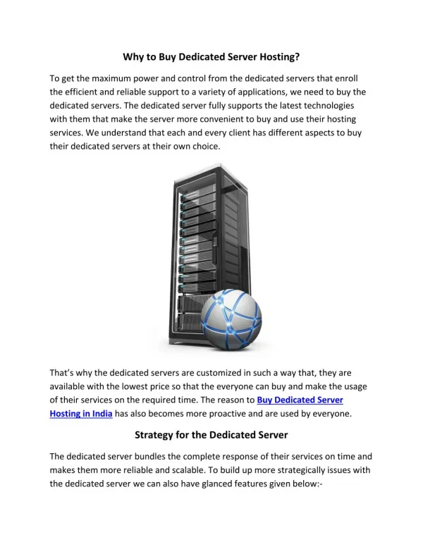 Buy Dedicated Server Hosting in India