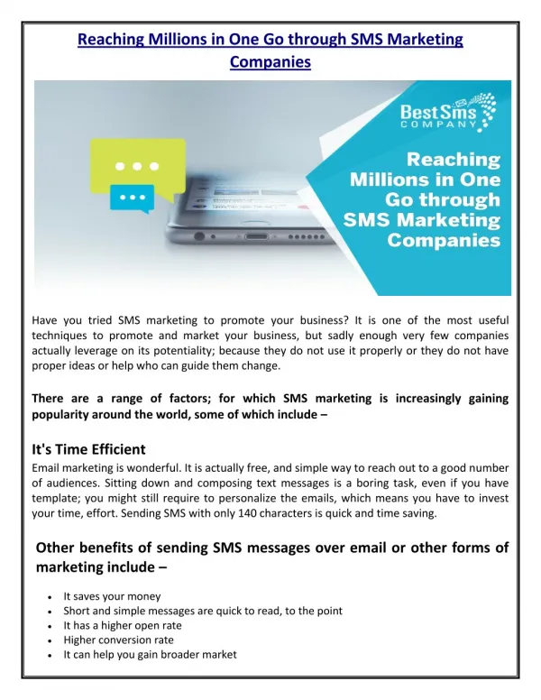Reaching Millions in One Go through SMS Marketing Companies