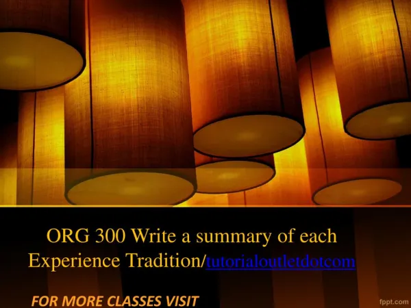 ORG 300 Write a summary of each Experience Tradition/tutorialoutletdotcom