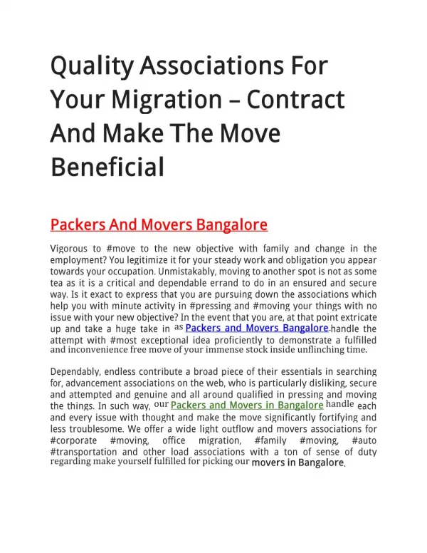 Quality Associations For Your Migration – Contract And Make The Move Beneficial