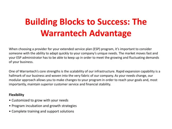 Building Blocks to Success: The Warrantech Advantage