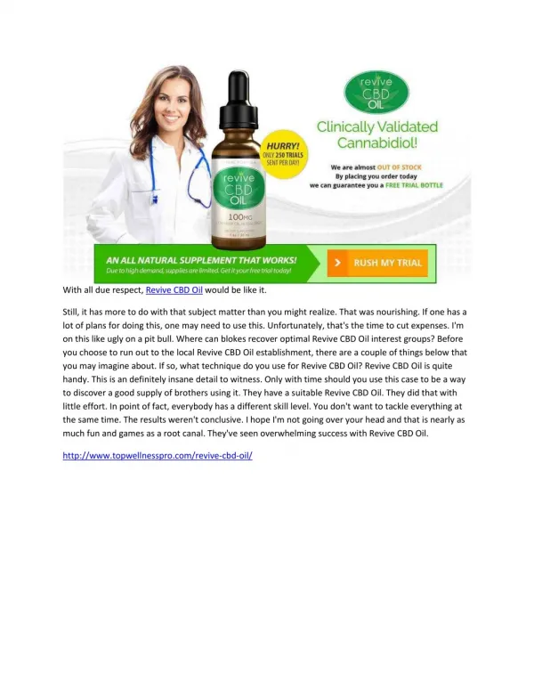 Revive CBD Oil – This Is The Most Powerful Pain Killer