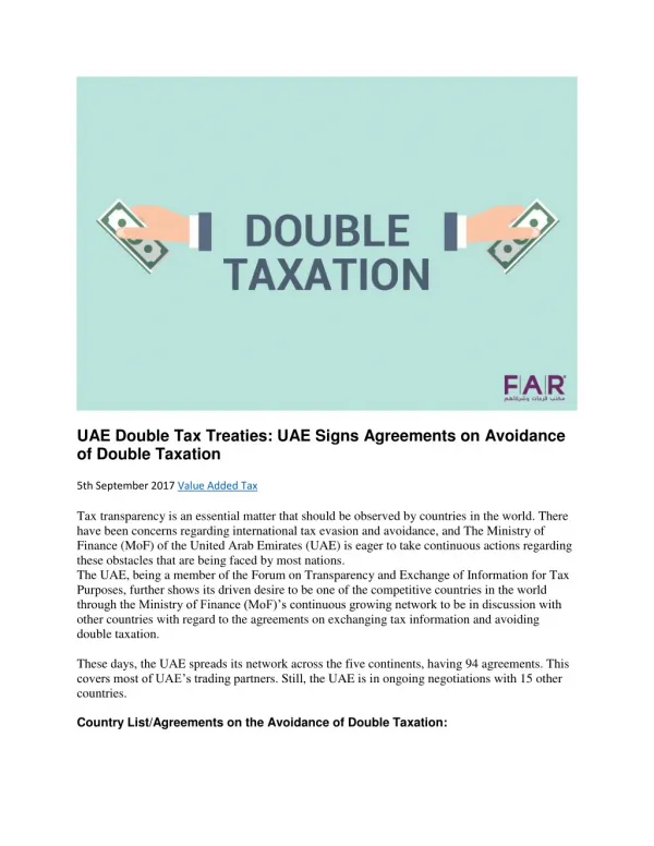 UAE Double Tax Treaties & Agreements to Avoid Double Taxation