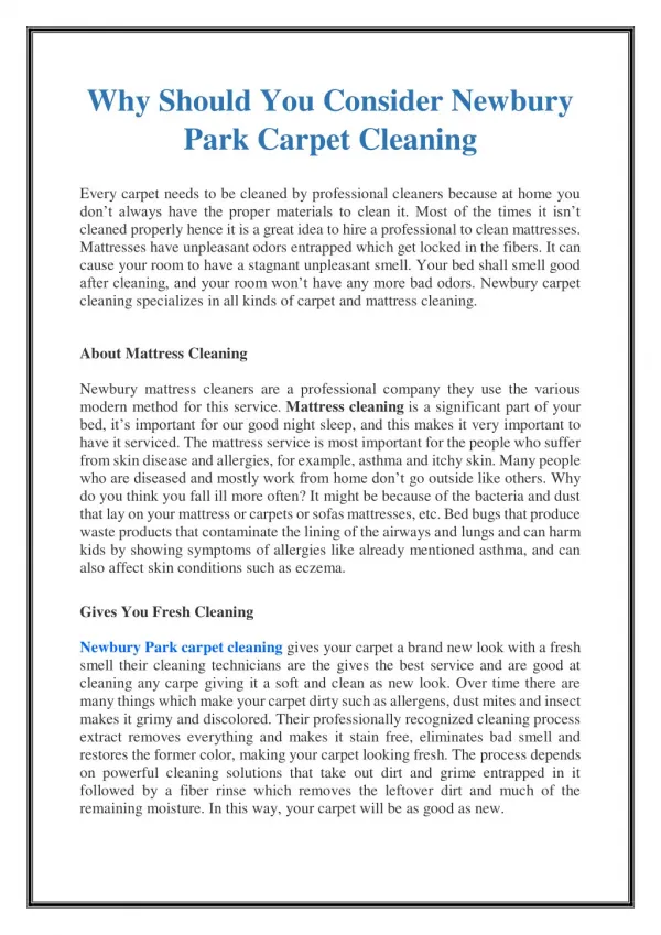 Why Should You Consider Newbury Park Carpet Cleaning