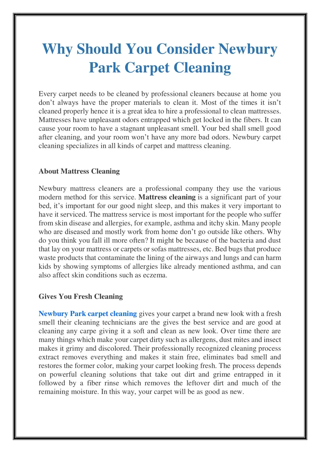 why should you consider newbury park carpet