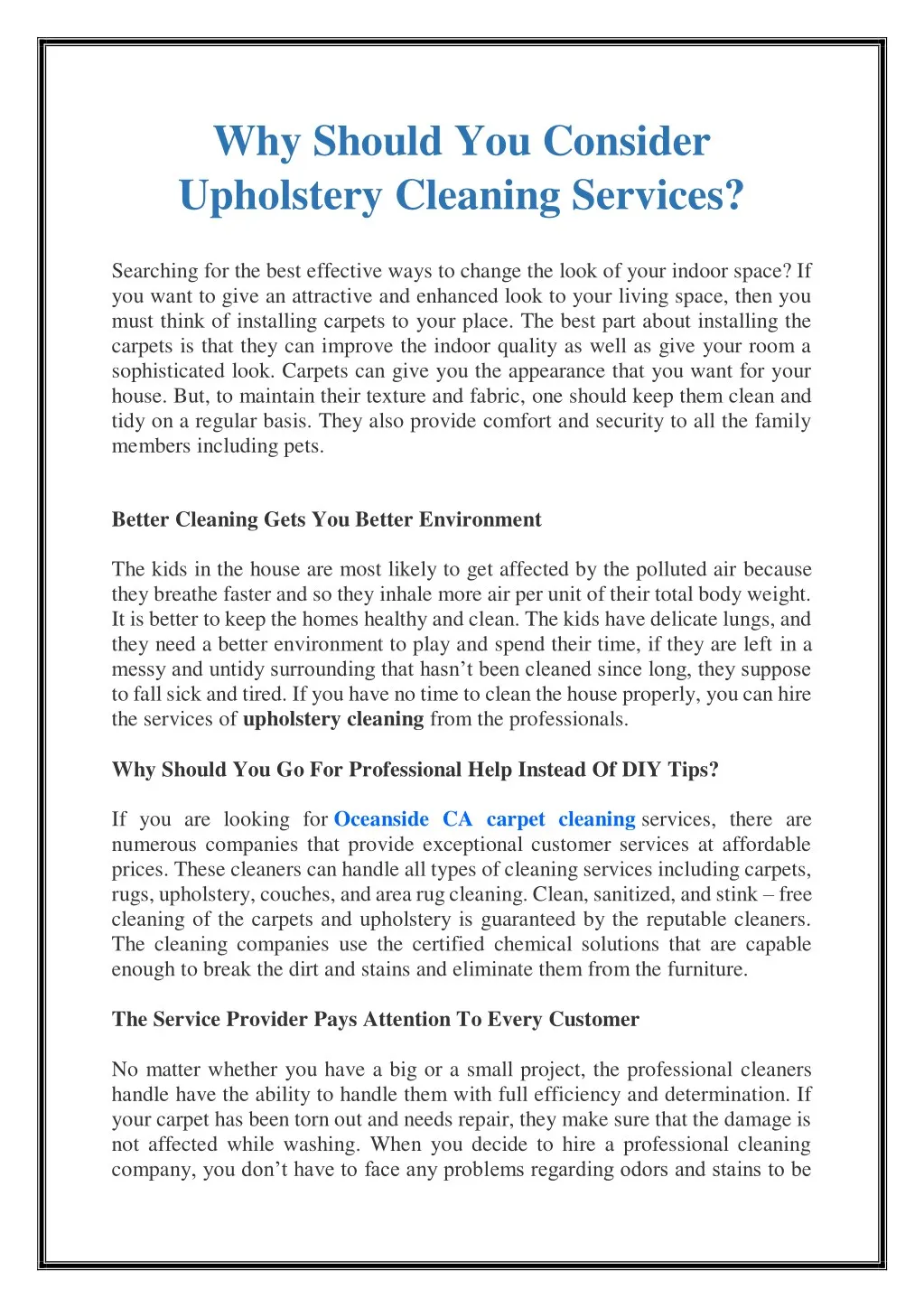 why should you consider upholstery cleaning