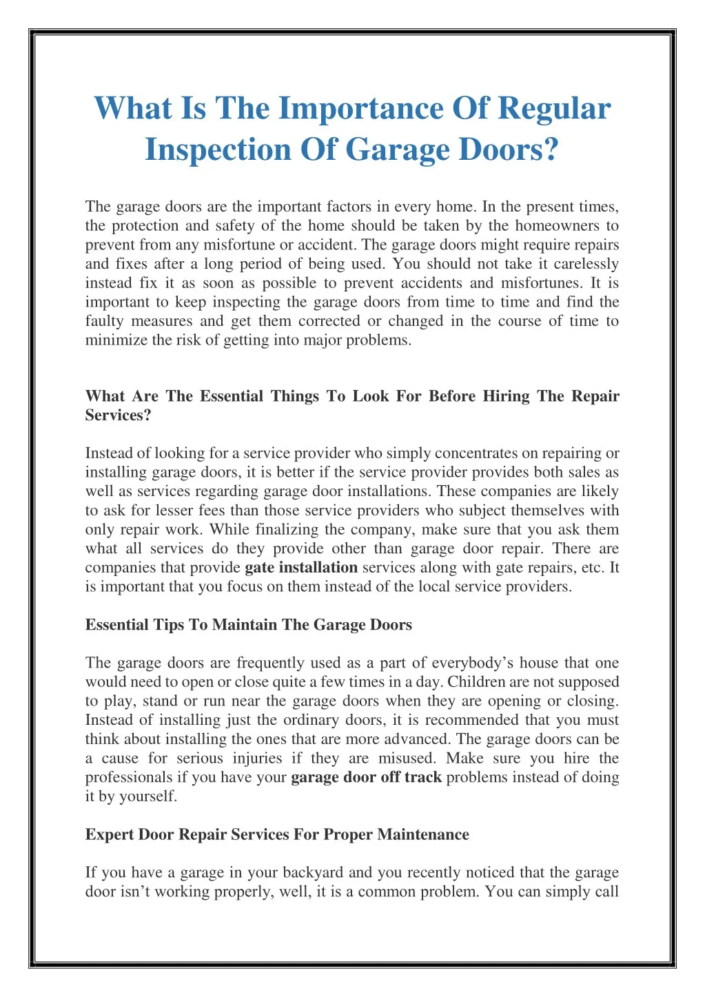what is the importance of regular inspection